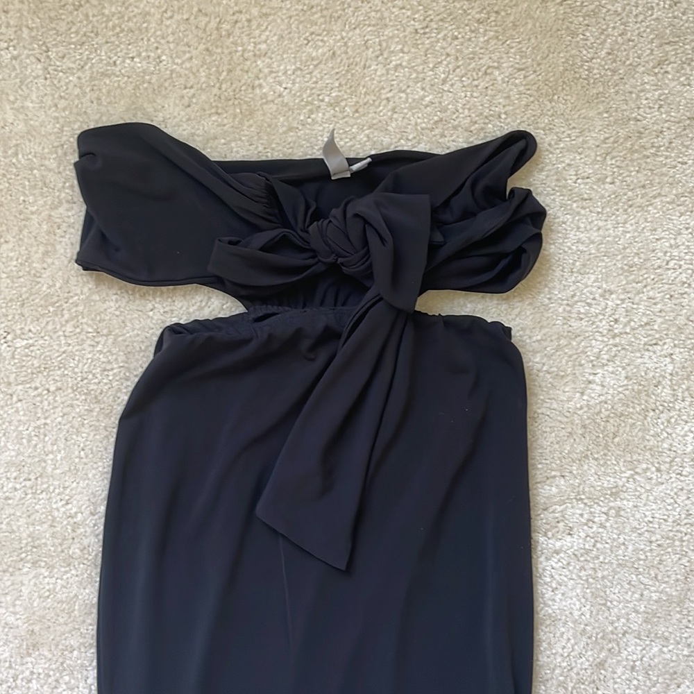 ASOS black bow front tie stretch midi dress - Picture 4 of 6